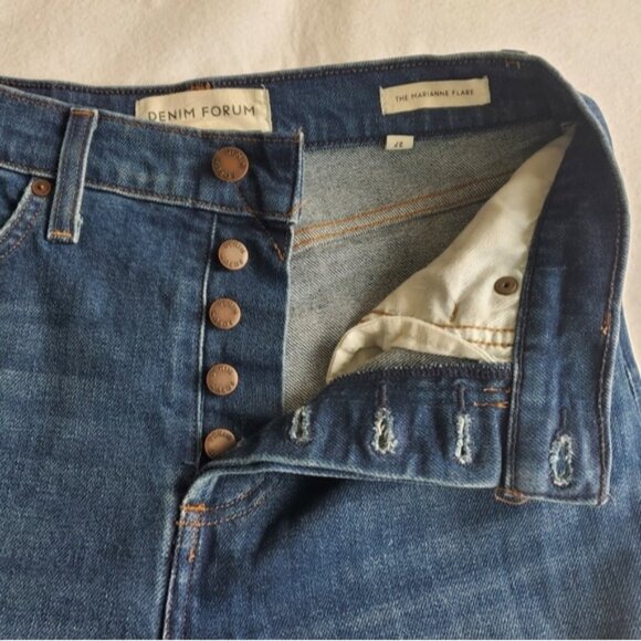 Denim Forum The Marianne Flare High Rise Medium Blue-Wash Jeans Size 27 - Picture 5 of 9